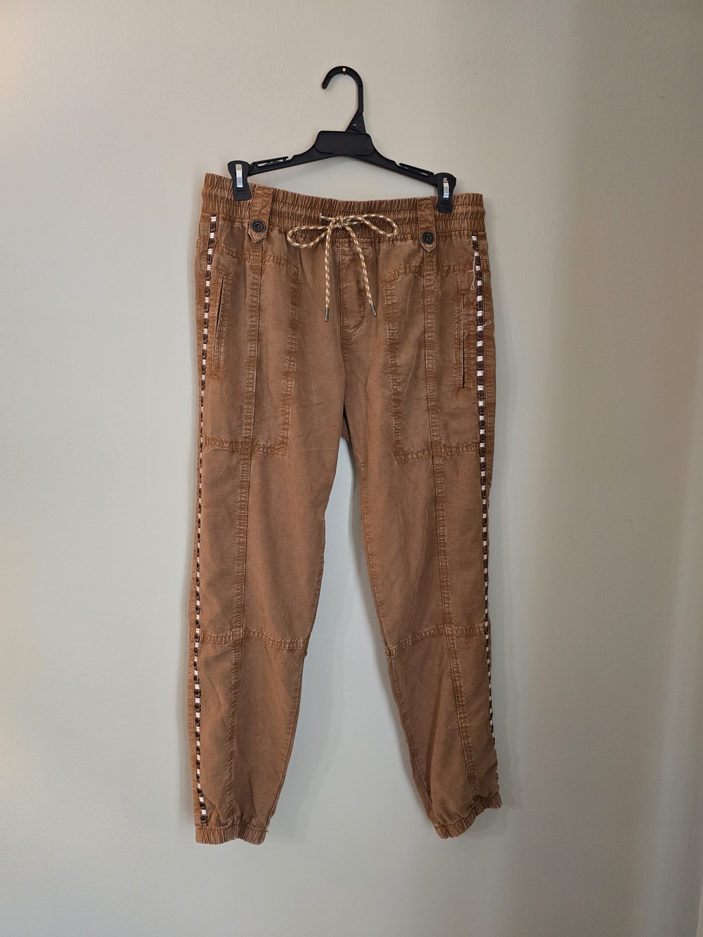 Anthropologie Cropped Drawstring Utility Jogger Pants Caramel 100% Lyocell